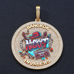 Colgante Redondo de Lujo con Moissanita Iced Out Estilo Hip Hop Bangkok Invaders, Amuleto de Graffiti Colorido, Joyería de Declaración - Product Image 6