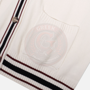 Cárdigan de punto blanco para hombre y mujer, estilo fraternidad griega, manga larga, color sólido, cierre de botones, ribete en contraste, suéter para hombre - Product Image 6