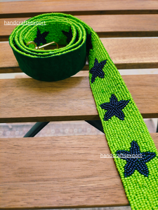 Handcrafted <b>Green</b> Beaded <b>Purse</b> Strap, Navy Star Pattern Shoulder Bag Strap, Women's Handmade Handbag Accessory - Product Image 3