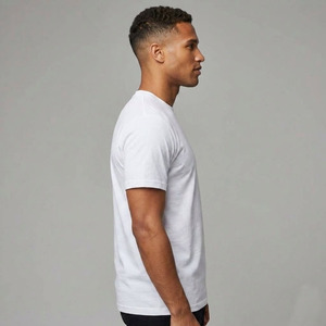 Camiseta Blanca Lisa de Algodón Peinado 100% Premium, Impresión de Logotipo Personalizado, Cuello Redondo, Manga Corta, Unisex, Estilo Urbano - Product Image 3