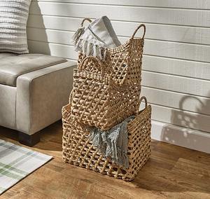 Juego de 3 Cestas Tejidas con Asas, Cesta de Almacenamiento Hecha a Mano, Venta al por Mayor, Ecológica, Hecha en Vietnam - Product Image 3