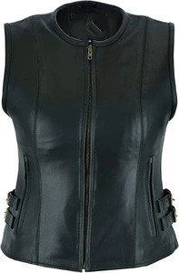 Women <b>Black</b> Sheepskin Genuine Leather <b>Vest</b> Fashion Waistcoat - Product Image 1
