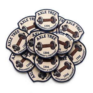 Parches bordados personalizados al por mayor con diseño de neumático rectangular y efecto de rueda curvada, insignias artesanales a granel del fabricante - Product Image 2