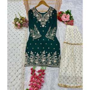 Conjunto de traje de fiesta de diseñador para mujer con trabajo de bordado pesado - Product Image 1