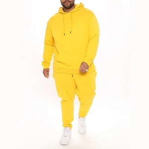 Conjunto de Sudadera con Capucha Amarilla y Pantalones Deportivos para Hombre, Estilo Casual, Color Sólido, Tejido de Felpa, Ropa de Otoño - Product Image 1