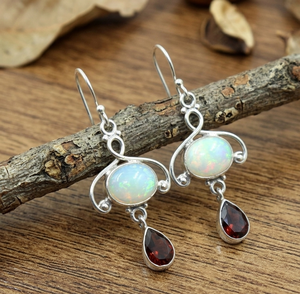 Ethiopian Opal Garnet <b>Dangle</b> <b>Earrings</b> 925 Sterling Silver Rose <b>Gold</b> Yellow <b>Gold</b> Plated Handmade Vintage Gemstone Jewelry Women - Product Image 5