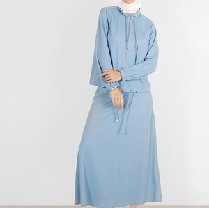 Ensemble de survêtements modestes pour femmes musulmanes, style arabe de Dubaï, 2 pièces, uni, respirant, hiver, ethnique - Product Image 1