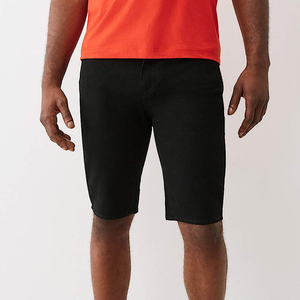 Men's Solid Color Cotton Bermuda Shorts Mid Waist Button Fly Casual Style <b>Black</b> Breathable Woven Fabric - Product Image 1