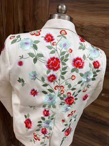Men’s Ivory Floral Embroidered Wedding Suit – Western Cowboy Groom <b>Blazer</b> <b>Set</b> with Rose Embroidery for Party & Formal Wear - Product Image 6