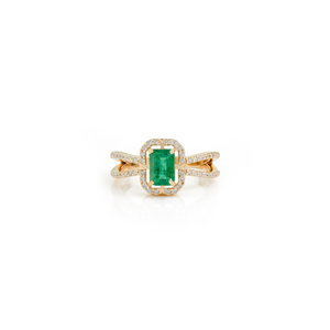 Most Beautiful Design 7x5 mm Zambian Emerald & Diamond Split Shank <b>Statement</b> <b>Ring</b> Wedding K14 Yellow Gold Jewelry Supplier - Product Image 1