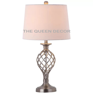 Elegant Look Table <b>Lamps</b> Decorative Aluminum Metal Gold Finished And White Fabric Hot Selling With Resin Gemstones - Product Image 3