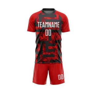 Maillot de football personnalisé sublimé pour homme, rouge et noir, avec nom d'équipe 00, manches courtes, anti-transpiration, coupe athlétique, toutes saisons - Product Image 1