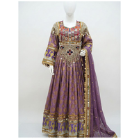 Robe traditionnelle afghane pour femmes, longueur genou, en cachemire et acrylique, dentelle lavable, taille naturelle avec broderie culturelle colorée