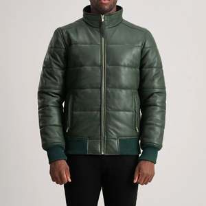 <b>Mens</b> Leather Puffer Winter Jacket High Collar Quilted <b>Warm</b> Insulated Casual <b>Coat</b> Outdoor Fashion Wholesale - Product Image 1
