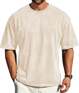 T-shirt vintage délavé coupe ample à épaules tombantes pour homme, col rond décontracté, en coton doux et respirant, streetwear à manches courtes - Product Image 6