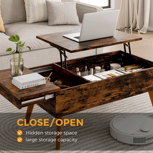 Modern Vintage Rustic Wooden Lift-Top <b>Coffee</b> <b>Table</b> with Hidden Storage and Open Side Shelf <b>for</b> Living Room Apartment - Product Image 2