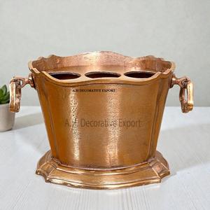 Seau à glace vintage de luxe durable en métal festonné, refroidisseur à vin triple bouteille, support décoratif en bronze rustique pour - Product Image 1