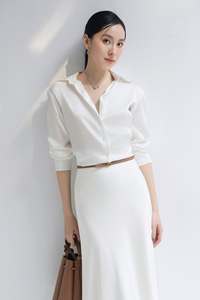 Women's <b>White</b> Floor-Length Satin Skirt with Elastic Waist Casual Elegant Solid Chiffon <b>Maxi</b> Dress Style All Seasons - Product Image 2