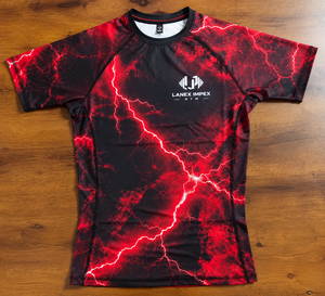 <b>Men's</b> Red Lightning <b>Compression</b> <b>Shirt</b> Short Sleeve Rash Guard Gym Fitness Workout Athletic Base Layer Performance Sportswear Tee - Product Image 6