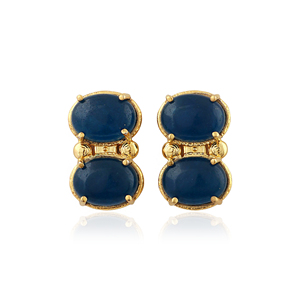 Boucles d'oreilles pendantes à double pierre en apatite bleue et jade, plaquées or 18 carats, bijoux de créateur en laiton, vente en gros - Product Image 1