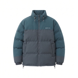 Men's Fashion Color Block Puffer Jacket Full Zip Stand Collar Warm Winter <b>Bubble</b> <b>Coat</b> - Product Image 3