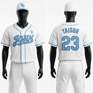 Unisex Baseball Uniform 170 GSM Breathable Polyester <b>Mesh</b> White <b>Blue</b> Piping Custom Heat-Transfer Logo Plus Size Short Team - Product Image 1