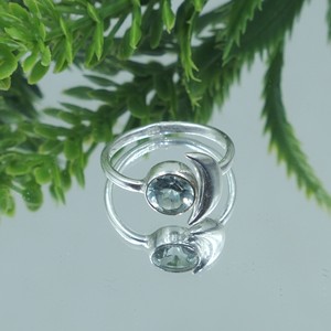 Blue Topaz 925 Sterling Silver <b>Moon</b> <b>Ring</b> Handmade Celestial Design Adjustable Women Gift Minimalist Gemstone Jewelry for Women - Product Image 5