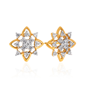 Boucles d'oreilles en or massif 14 carats avec diamants de laboratoire taille brillant rond, motif marguerite mignonne, bijoux pour femme à porter au quotidien - Product Image 2