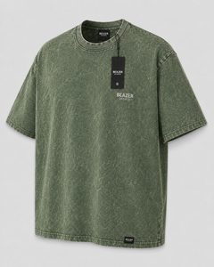 Camiseta Beazer para Hombre, Transpirable, con Logotipo Personalizado, Talla Grande, Color Verde Oliva, Lavado Ácido, Cuello Redondo, Manga Corta, Estilo Casual, 100% Algodón Jersey - Product Image 5