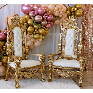 Chaises de mariage style trône de princesse en or blanc, chaises de mariée à dossier haut pour événements, chaise de trône de luxe style lion, reine et roi - Product Image 1