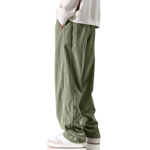 High Quality Solid Color Casual Men's <b>Trousers</b> Fashion Elastic Waist and <b>Drawstring</b> Full Length Pants Loose Fit Men's Pants - Product Image 3
