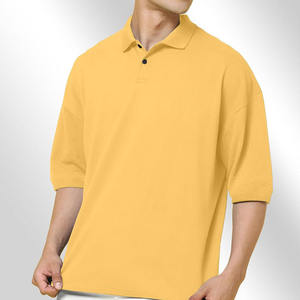 Polo de hombre color mostaza, mezcla de algodón, manga corta, liso, de color sólido, informal, transpirable, cómodo, con logotipo personalizado. - Product Image 3