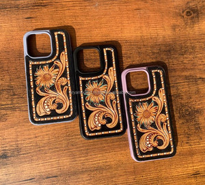 Nueva llegada occidental elegante mano Tooled fundas de teléfono de cuero personalizado Vintage de lujo de alta calidad teléfono 15 fundas móviles - Product Image 3