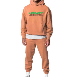 Premium Cotton Blend Soft Track Suit Men <b>Plain</b> Blank Workout Hoodie Sweatpants Casual Male Sweat Suit - Product Image 1