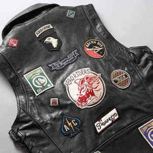 Gilet en cuir sans manches pour homme, style motard, équipement de moto, vêtement de course, patchwork, fermeture éclair, lacets, vêtement d'extérieur OEM - Product Image 3