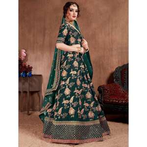 Lehenga Choli semi-cousu de couleur vert foncé ethnique, vêtements de mariée, broderie de designer, par Zeel Clothing - Product Image 5