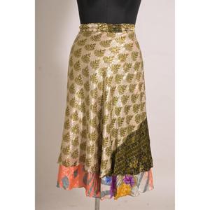 Women's Boho Vintage Floral Printed Handmade Silk <b>Wrap</b> Skirt Natural Waist Ankle-Length All Season Skirt - Product Image 1