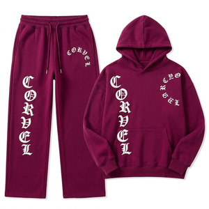Ensemble de survêtement en coton épais de haute qualité avec impression 3D en relief, sweat à capuche oversize et pantalon de jogging à double taille, motif graphique personnalisé - Product Image 5