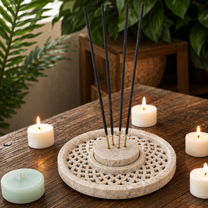 4.5x4.5 Pierre Multi-Fonctionnel Mandala Bougie et Porte-Encens Cadeau Artistique Religieux Écologique pour Festivals et Méditation - Product Image 1