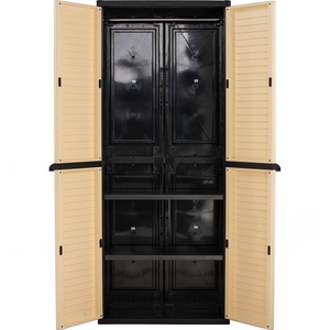 Armario de Plástico Minimalista con Marco Negro y Gabinete de Almacenamiento Beige con Dos Puertas, Barra para Colgar Ropa, Organizador para Dormitorio - Product Image 3