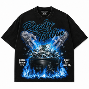 เสื้อยืดโอเวอร์ไซส์ผู้ชาย Ready To Win ลายพิมพ์ คอโอ แขนสั้น ผ้าคอตตอนเจอร์ซีย์ 100% ทรงพอดีตัว - Product Image 1