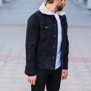 Wholesale <b>Men's</b> <b>Denim</b> <b>Jacket</b> With Fur in Black <b>Denim</b> <b>Jacket</b> Jean <b>Jacket</b> <b>Men</b> Custom Logo 98% Cotton 2% Spandex - Product Image 4