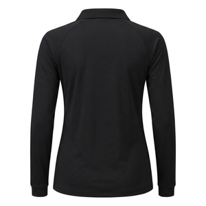 <b>Women's</b> <b>Long</b> <b>Sleeve</b> Solid Black <b>Polo</b> <b>Shirt</b> Casual Knitted 100% Polyester Full <b>Sleeve</b> Regular Length <b>Polo</b> <b>Shirts</b> for <b>women</b> - Product Image 2