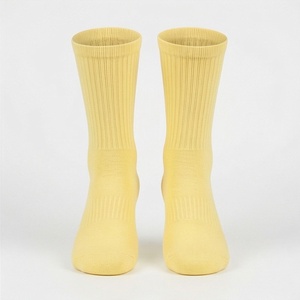 Crew <b>Socks</b> Solid Yellow Knitted Breathable Casual Adult Regular Style - Product Image 1