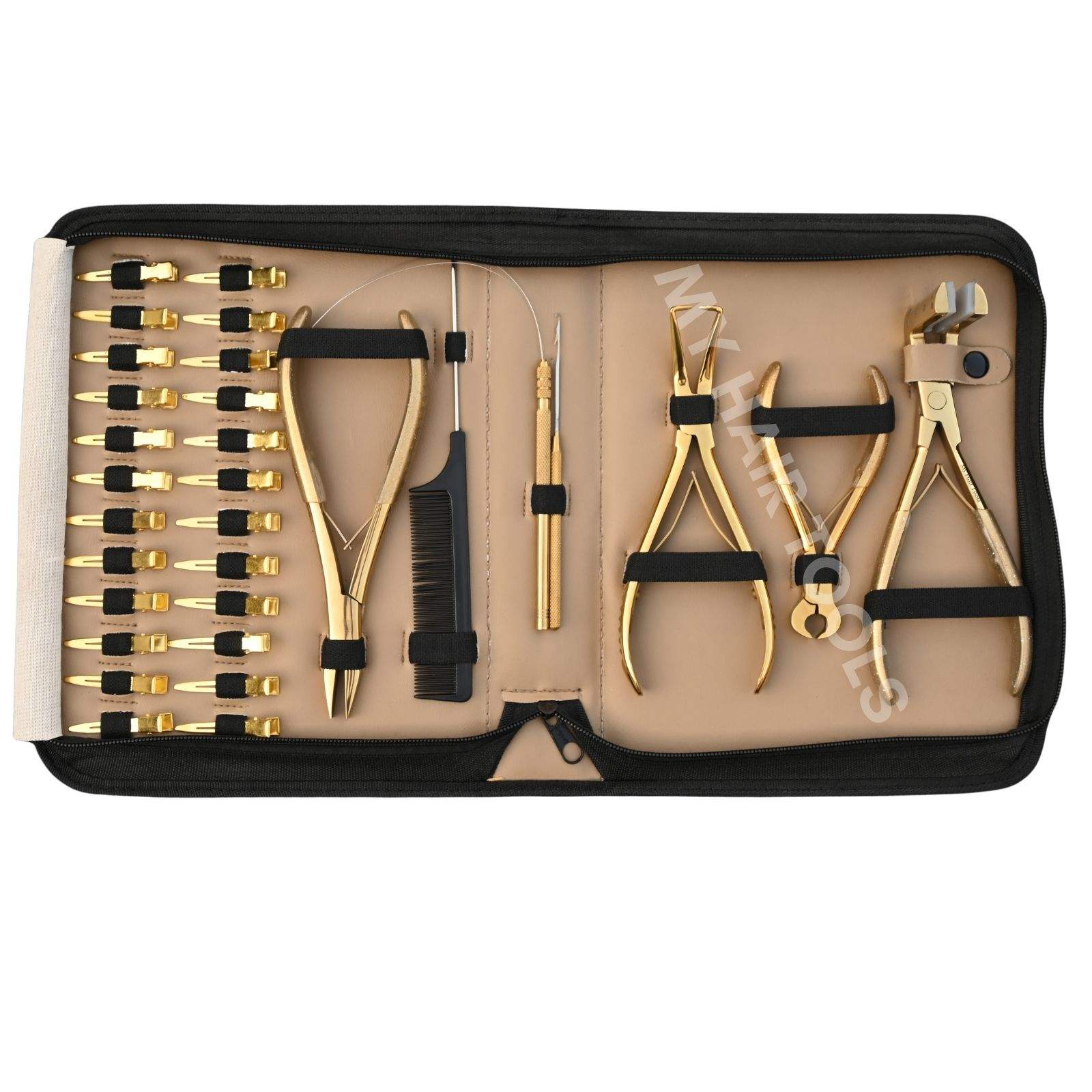Gold hair extension tools kit