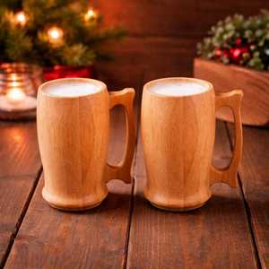 Hand Carved Wooden Mug Engraved Tree Design Polished Brown Handle <b>Cup</b> for Gift and Home Decor - Product Image 5