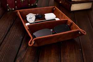 Regal Genuine <b>Leather</b> Tray Premium Quality Bedside Valet Storage Box Custom Hot Stamping Real <b>Leather</b> Tray GLTY-0020 - Product Image 4