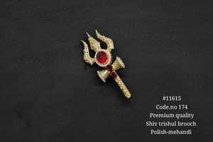 เข็มกลัดรูปตรีศูล 116155Shiv ประดับด้วยพลอยสีเขียวและเพชร CZ ดีไซน์ทันสมัย ทำจากทองเหลือง เหมาะสำหรับเป็นของขวัญ งานแต่งงาน และงานเลี้ยง - Product Image 2