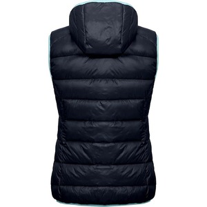 Chaleco Acolchado Sin Mangas con Capucha para Mujer, Color Negro con Forro Azul Claro, Cortavientos, Ropa Exterior Informal - Product Image 2
