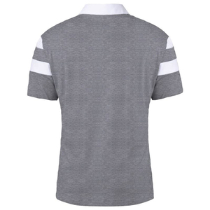 เสื้อโปโลผู้ชายแขนสั้นลายทางถักนิตติ้งมีซิป สีเทาขาว ดีไซน์ระบายอากาศได้ดี เหมาะสำหรับผู้ชาย - Product Image 3